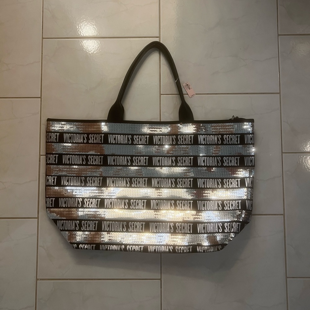 Victoria's Secret Women’s Black and Silver Zipper Tote